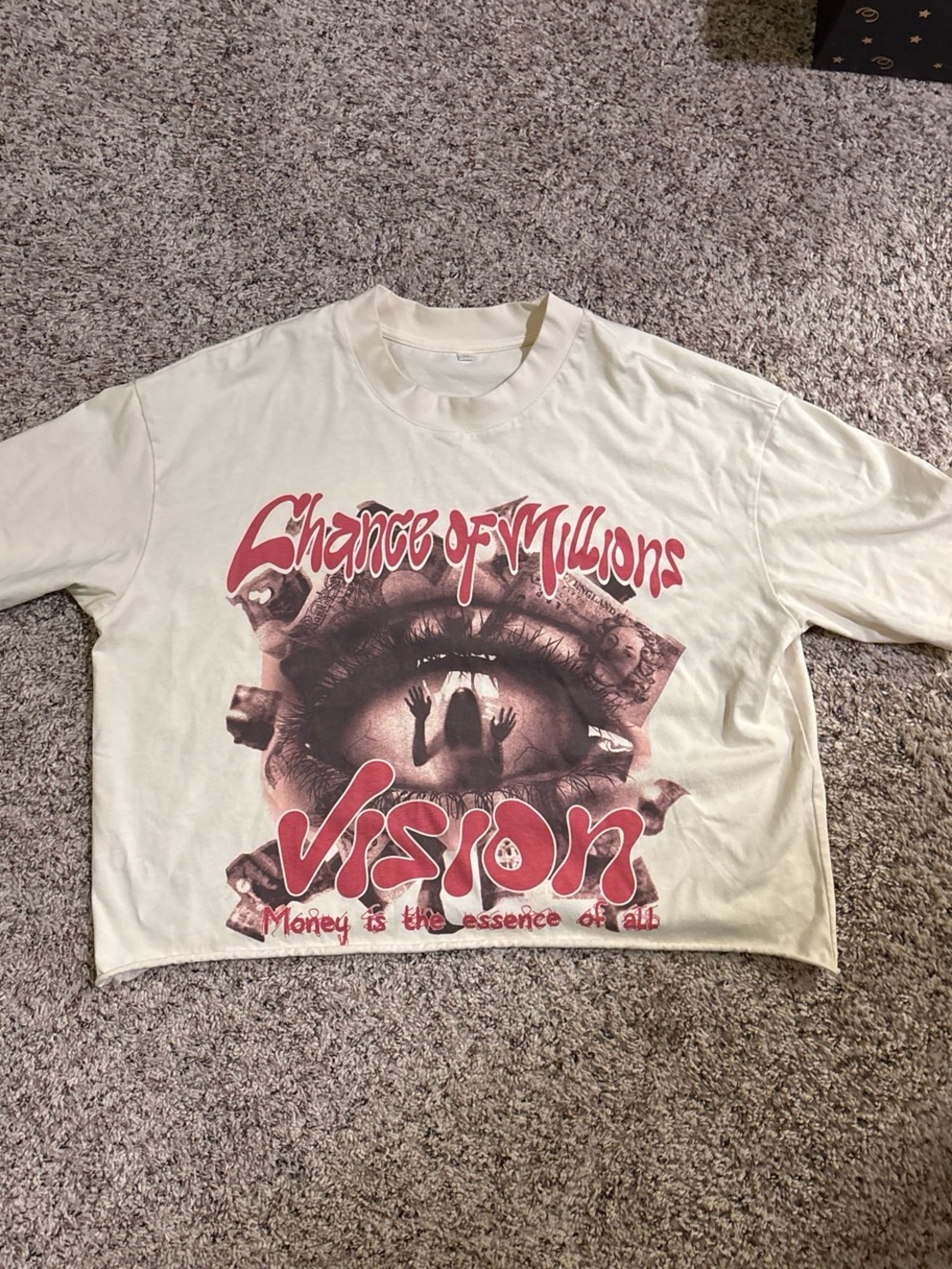 Graphic 'Chance of Millions' Vision Crop Tee - Cream & Pink